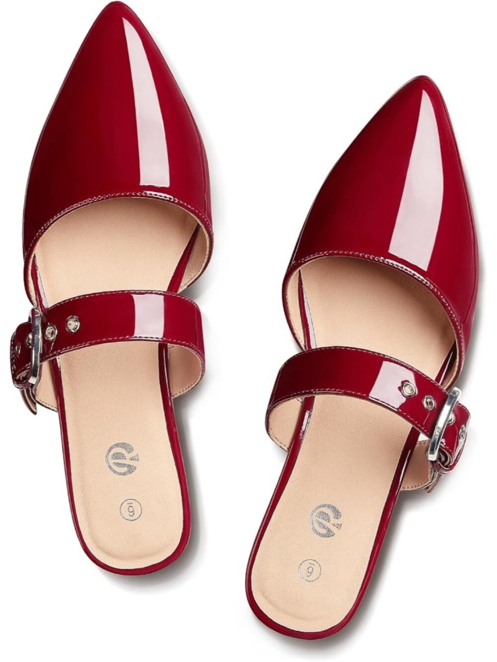 👑Women's Dark Red Adjustable Strap Pointed Toe Backless Loafer Shoes…